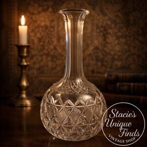 Antique Vintage Cut Crystal Decanter Tall Neck Starburst Base Bareware